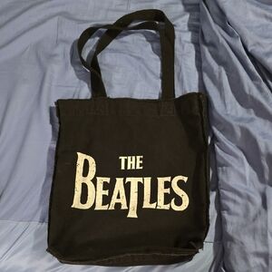 The Beatles Vintage Black Tote Bag with White Logo